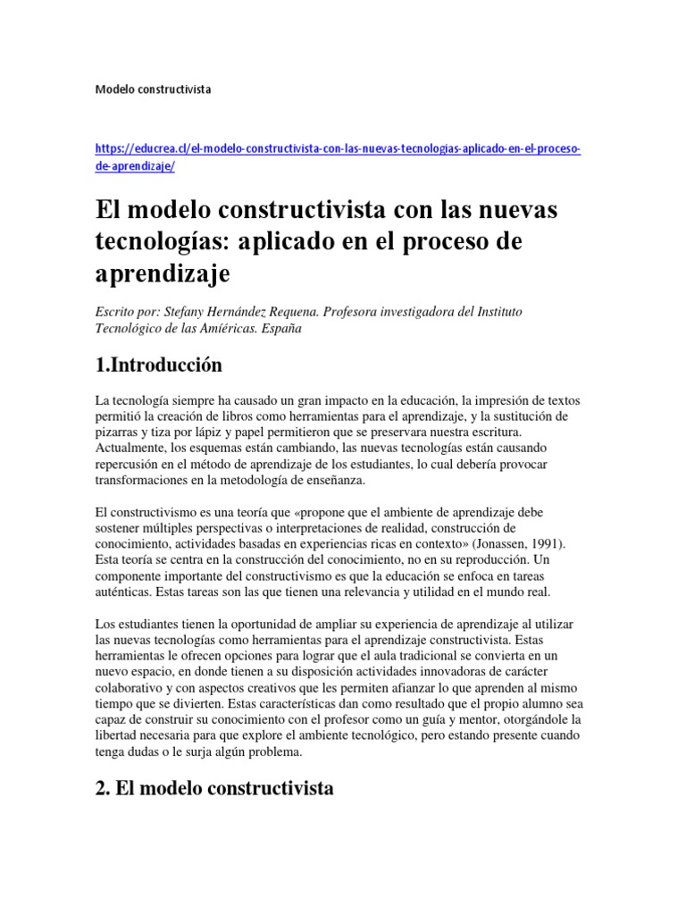 Modelo Constructivista y Nuevas Tecnologías | PDF | Constructivismo ...