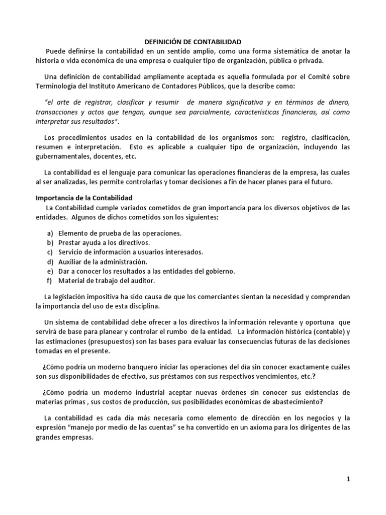 Definición y funciones básicas de la contabilidad | PDF | Contabilidad ...
