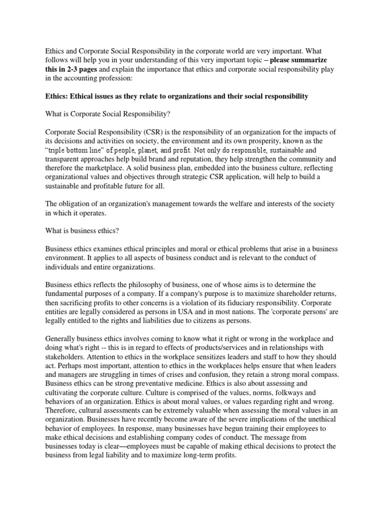 Ethics and CSR in Business Practices | PDF | Corporate Social ...