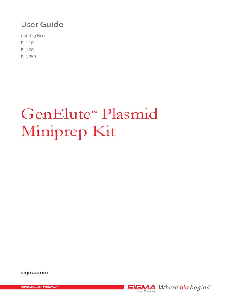 GenElute™ Plasmid Miniprep Kit PDF Agarose Gel Electrophoresis