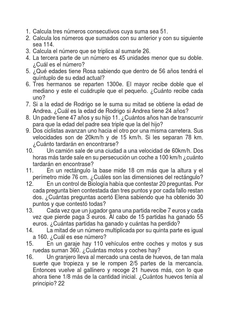 Calcula Tres Numeros Consecutivos Cuya Suma Sea 51