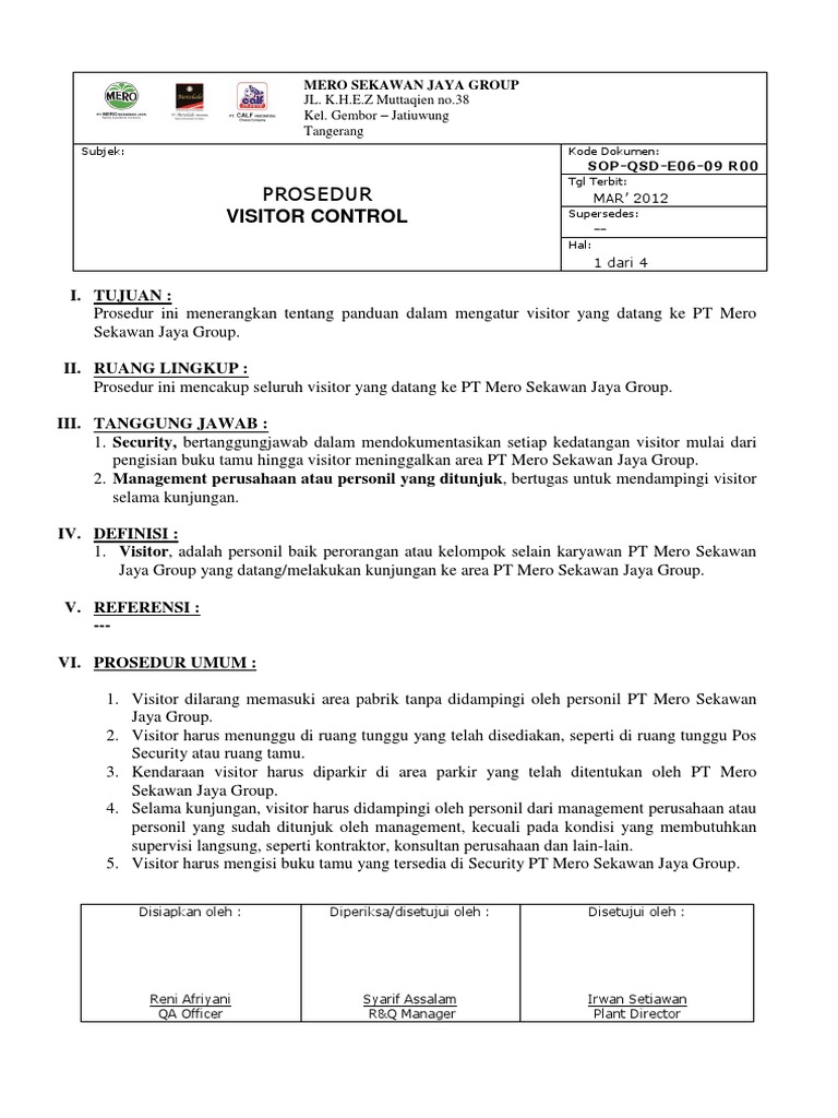 Prosedur Pengendalian Visitor PT Mero | PDF