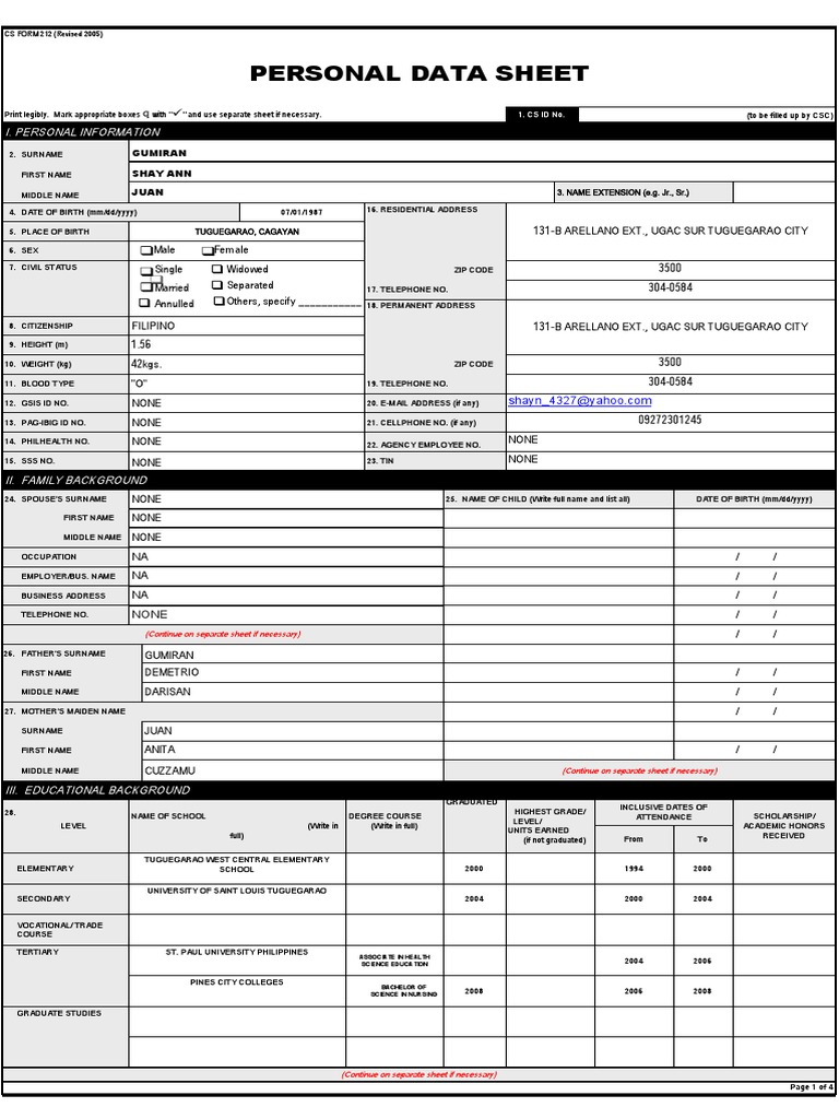 what to write in basic education in pds