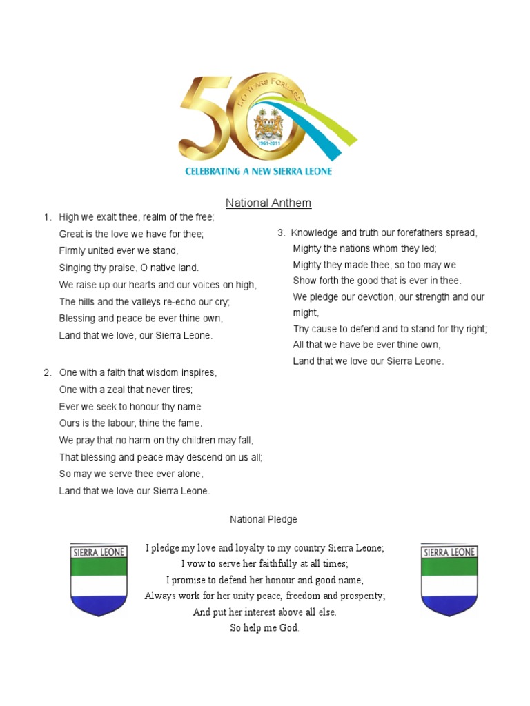 Sierra Leone National Anthem And Pledge Pdf