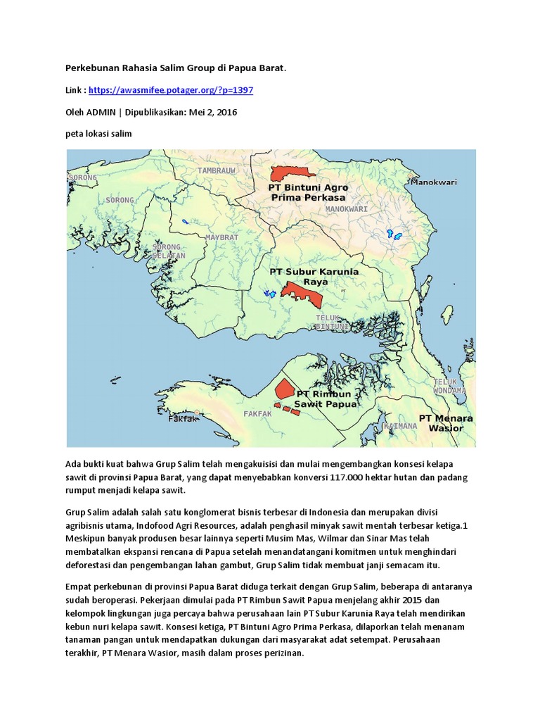 Perkebunan Rahasia Salim Group Di Papua Barat Pdf