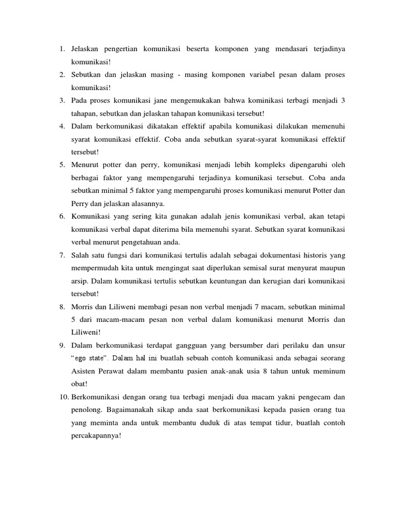 Contoh Soal Komunikasi Keperawatan Beserta Jawabannya