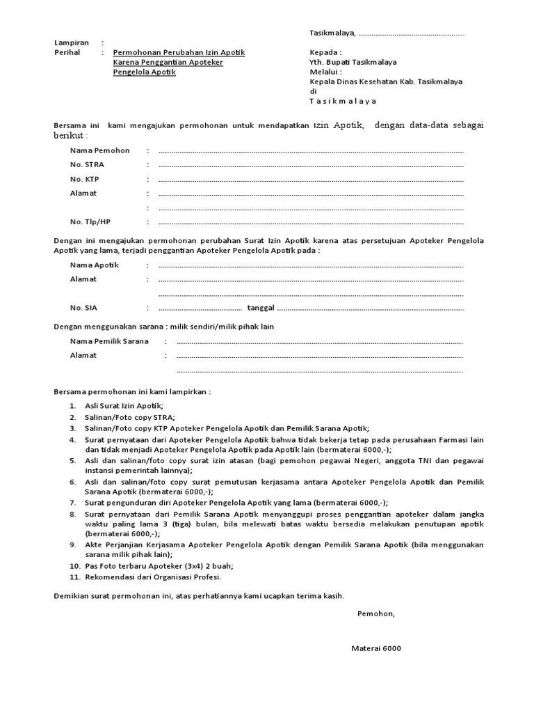 Permohonan SIA Karena Penggantian Apoteker | PDF