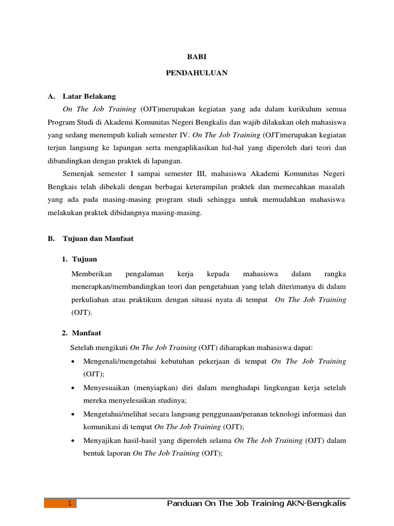 Panduan Ojt Mahasiswa Akn Bengkalis Pdf Karier Perkembangan