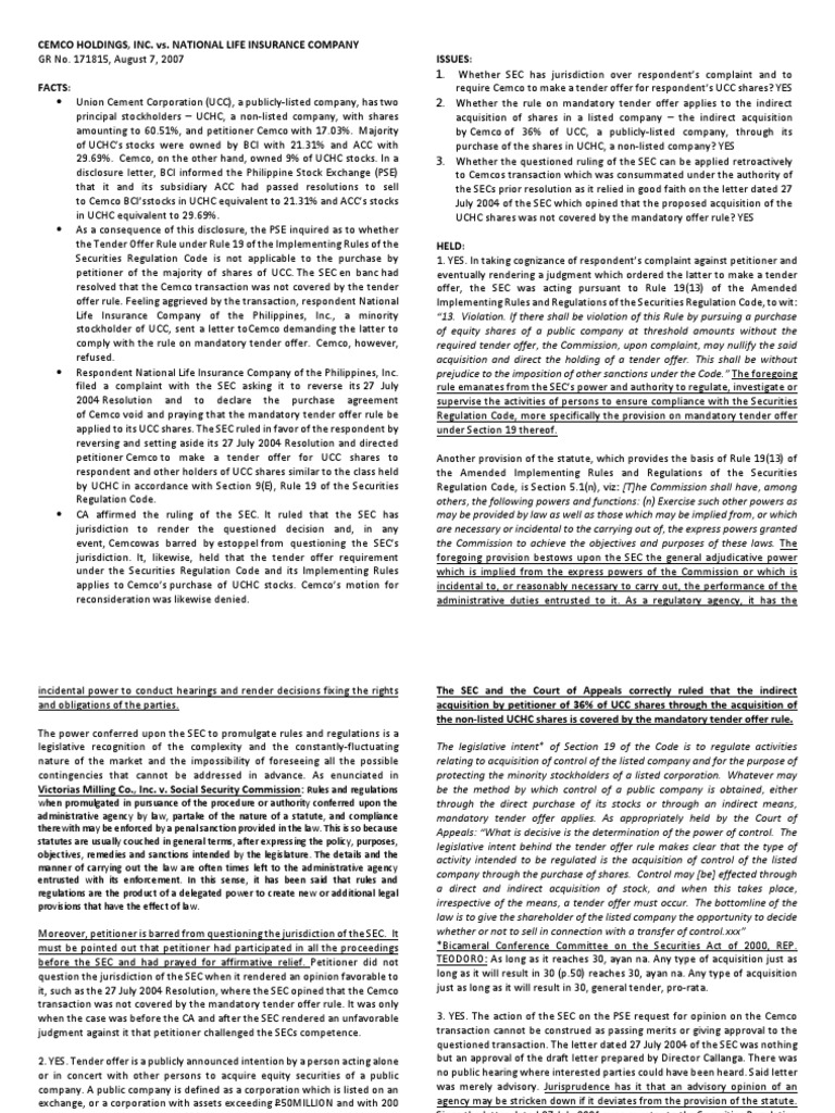 Cemco Holdings, Inc. v. National Life Insurance PDF U.S. Securities