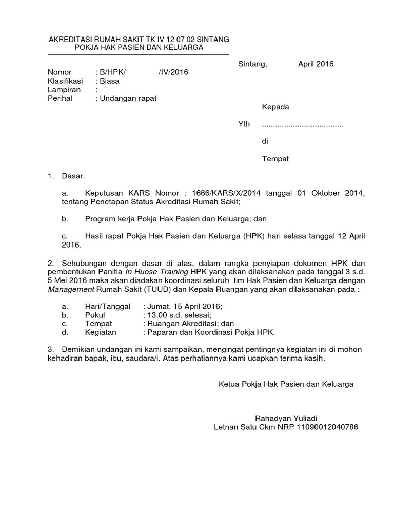 770 Koleksi Contoh Undangan Rapat Akreditasi Rumah Sakit Gratis Terbaru