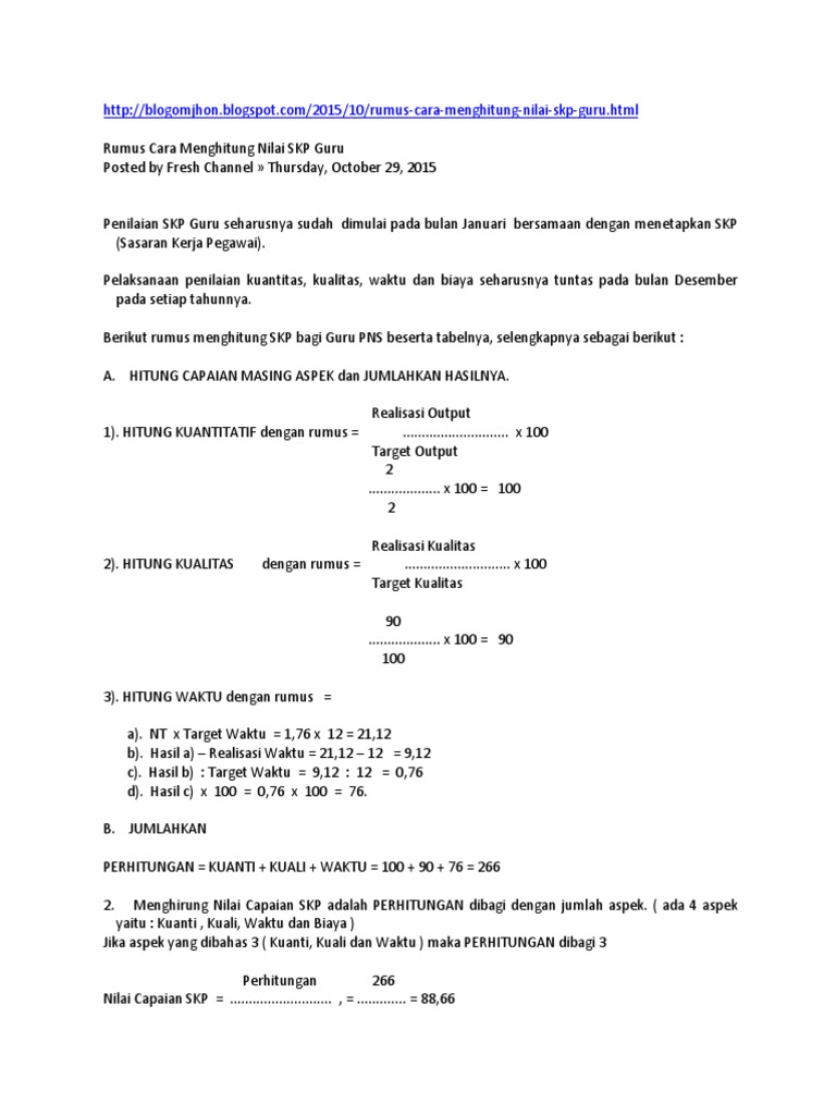 Rumus Cara Menghitung Nilai Skp Guru