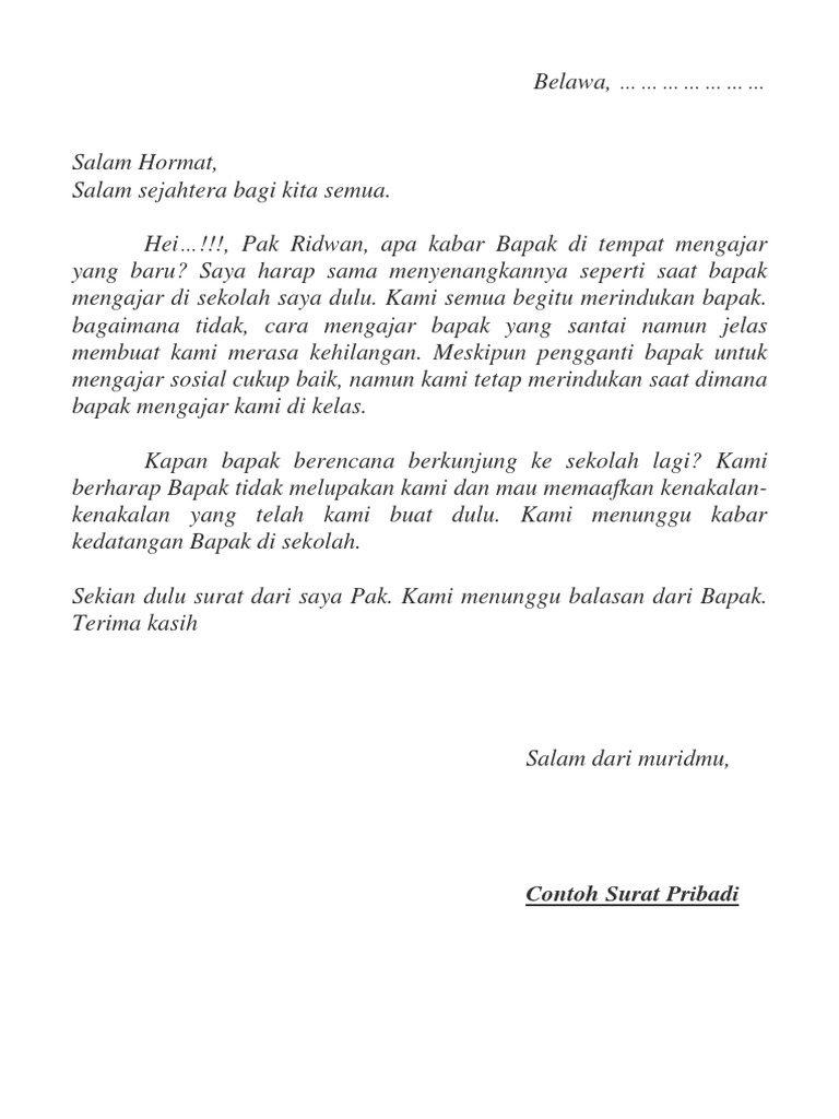 2 Download Contoh Surat Pribadi Dari Murid Untuk Guru File Word