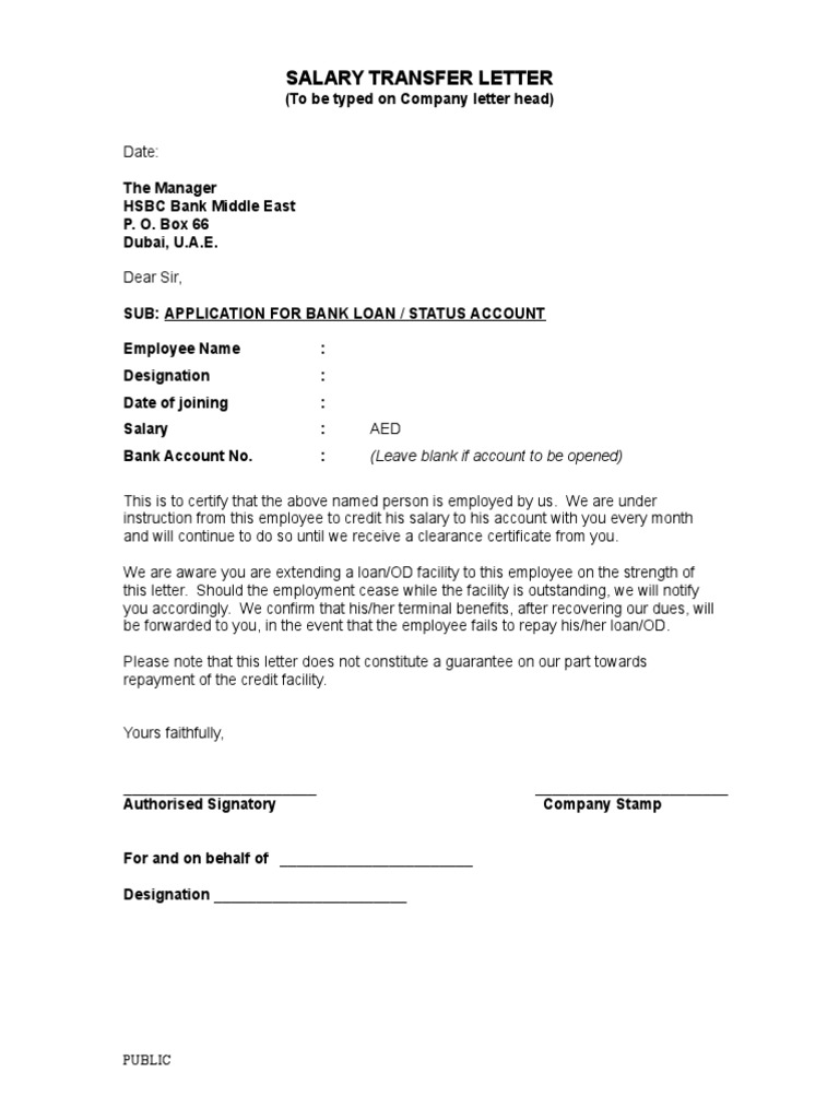Salary Transfer Letter Template | PDF