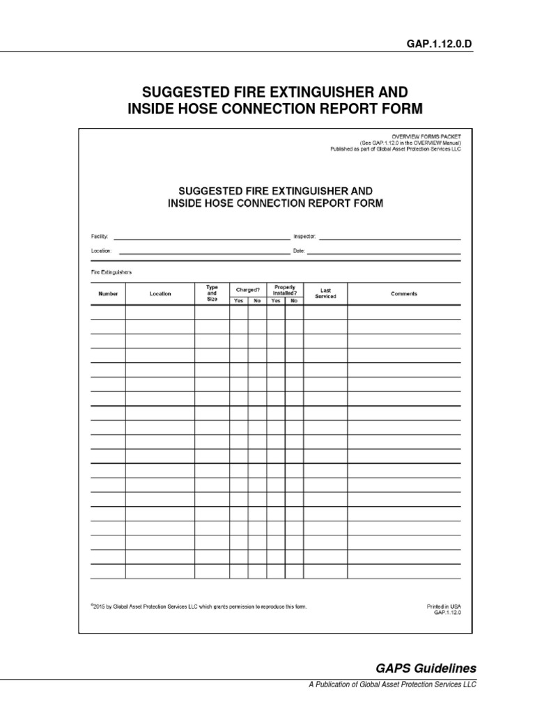 Suggested Fire Extinguisher and Inside Hose Connection Report Form ...
