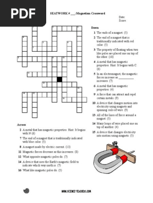 Crossword Puzzle In Magnetism 1 Magnetic Field Magnet