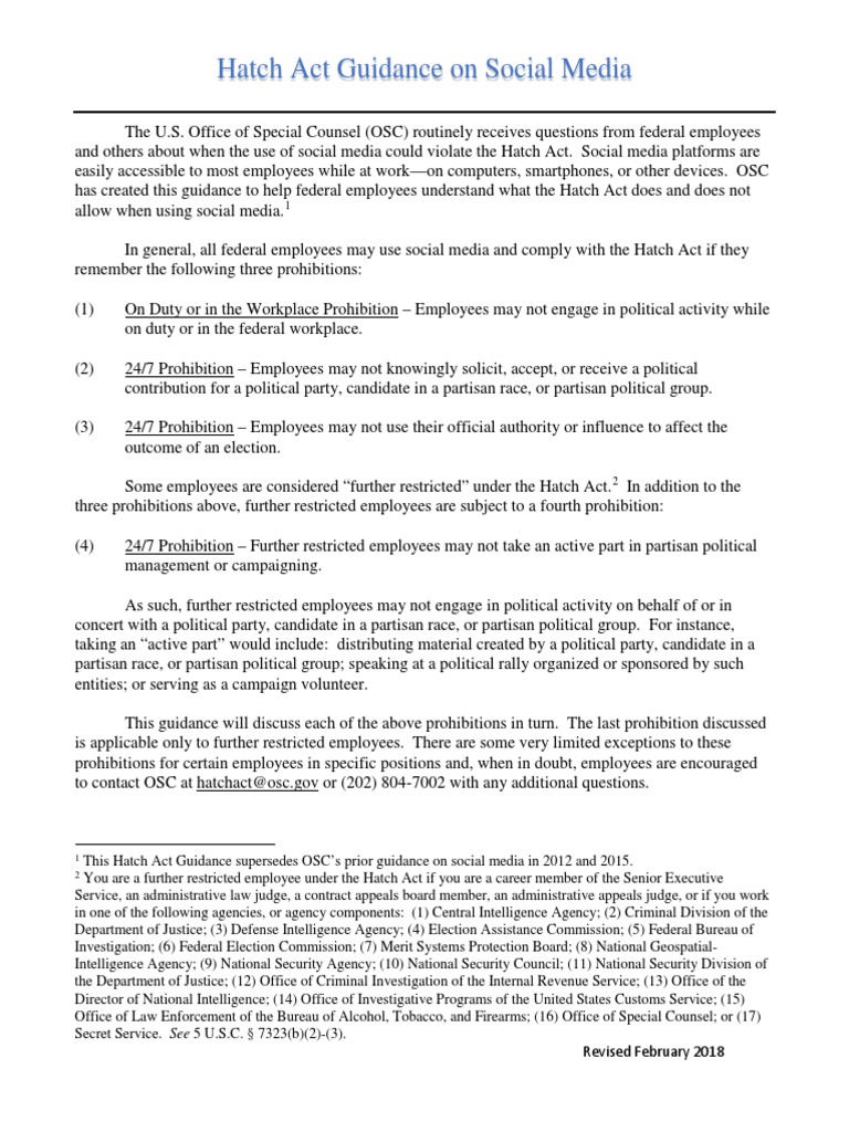 Hatch Act Social Media Guidelines Pdf Social Media Popular