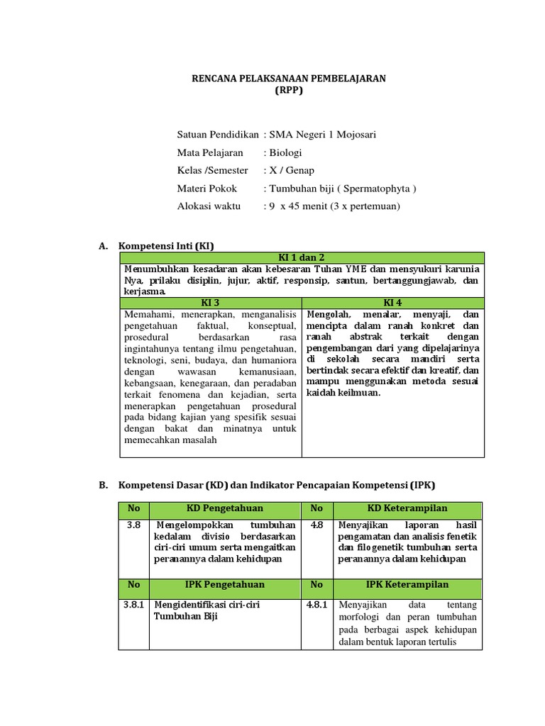 Rpp Biologi Tumbuhan Biji