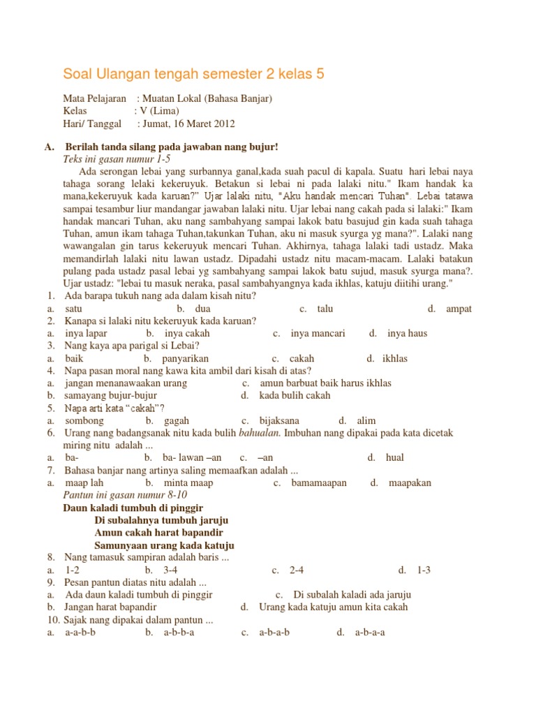 Soal Uts Mulok