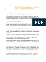 O Processo de Lições Aprendidas em Projeto