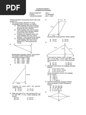 Soal Ulangan Teorema Pythagoras Kelas 8 Kurikulum 2013