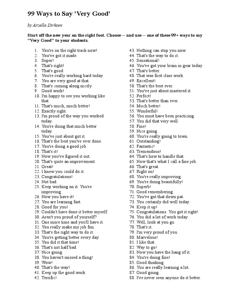 99 Ways To Say Very Good | PDF | Leisure