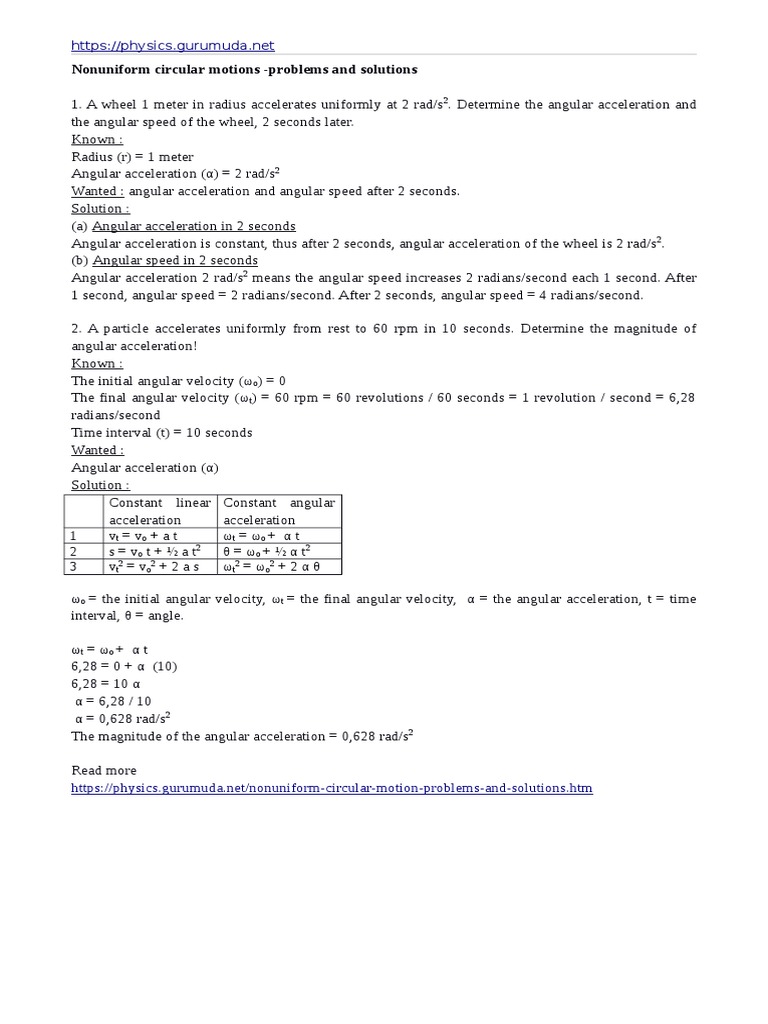 Nonuniform Circular Motions Problems and Solutions PDF