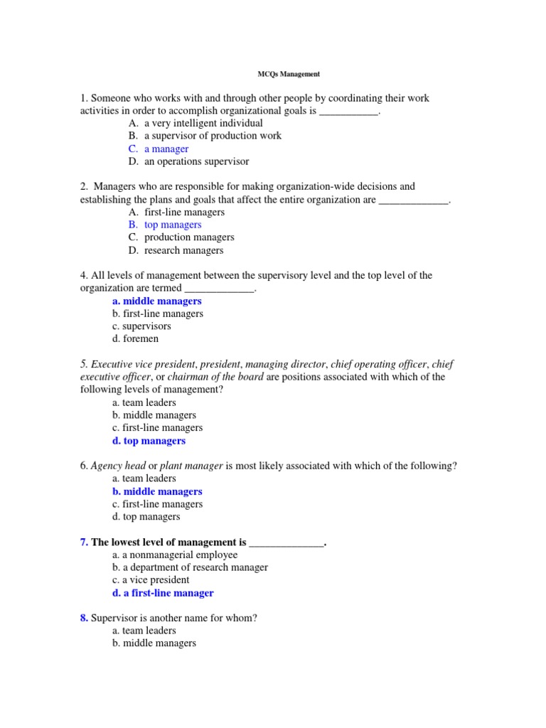 Management MCQs | PDF | Electronic Business | Decision Making