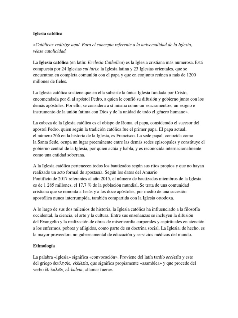 Historia y características de la Iglesia católica | PDF | Iglesia ...