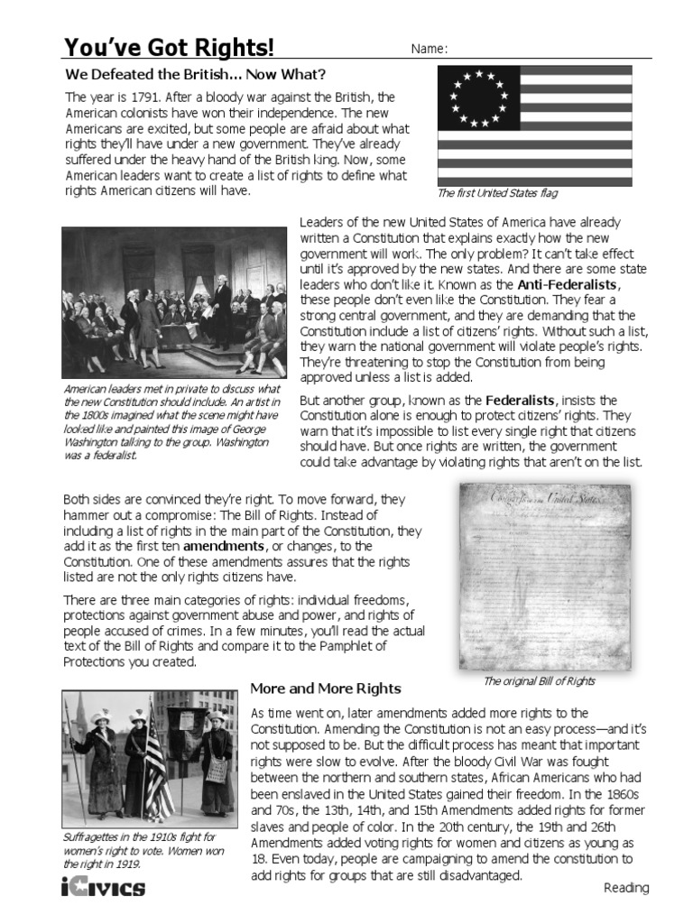 Youve Got Rights Worksheet Download Free PDF United States Bill Of