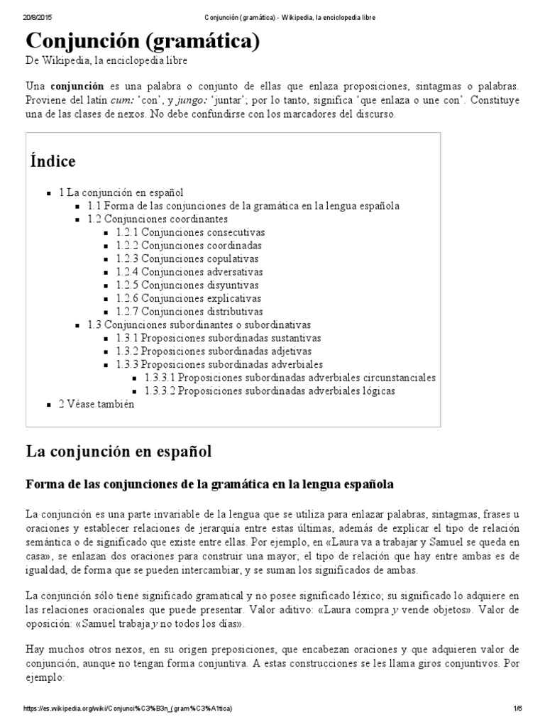 Conjuncion Gramatica Wikipedia Pdf Gramatica Relaciones Sintacticas