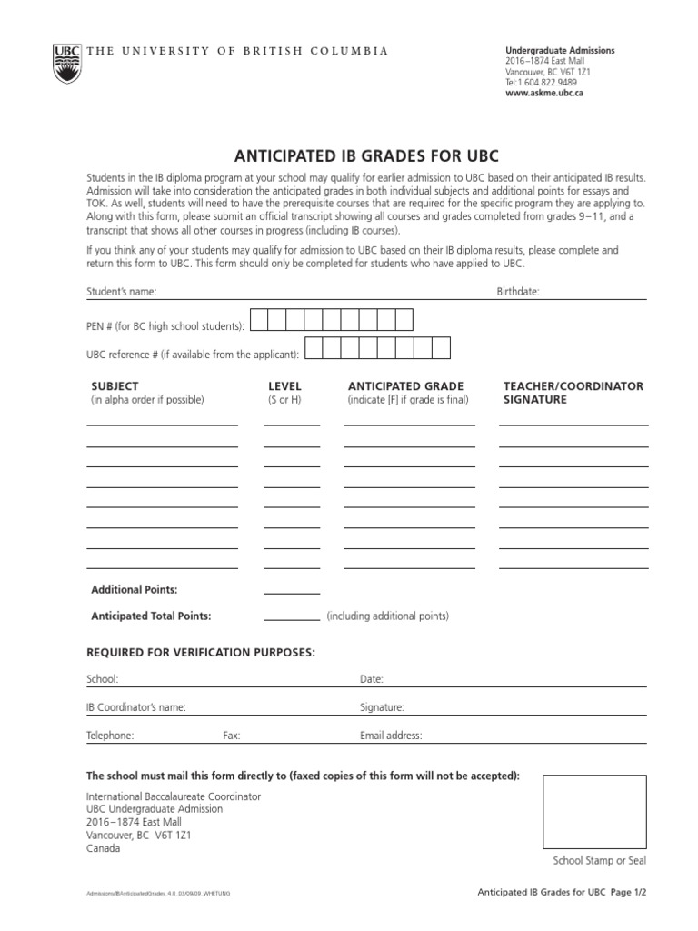 UBC Anticipated IB Grades Submission Guide | PDF | University And ...