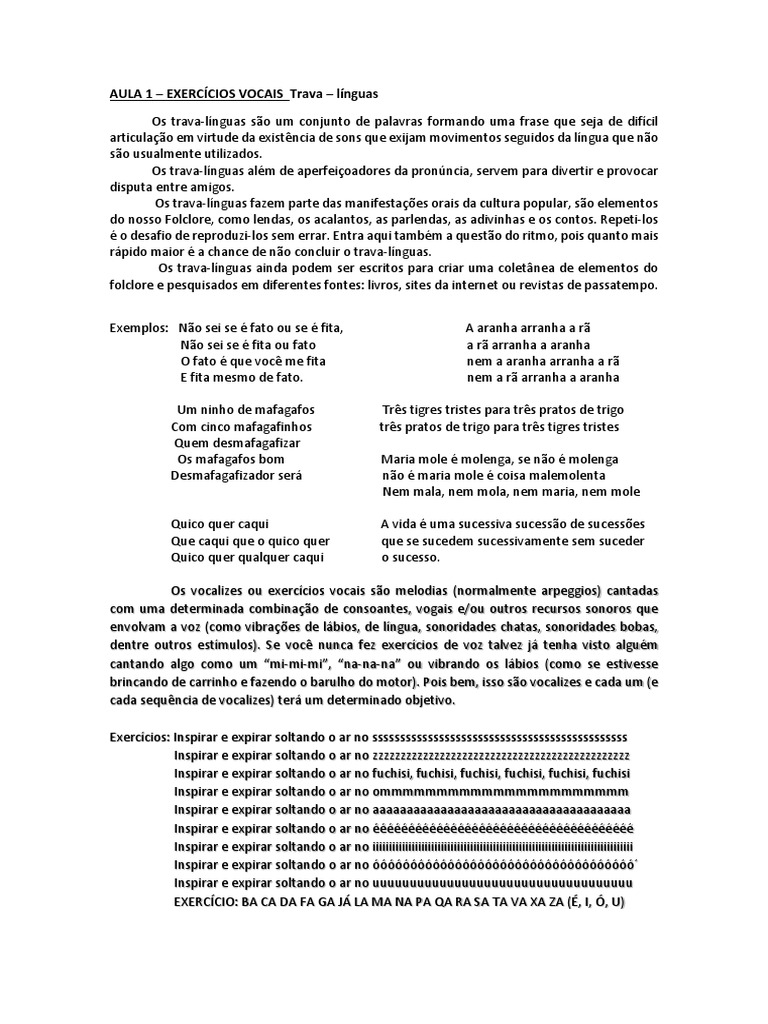 Exercícios Vocais Pdf Linguística Idiomas