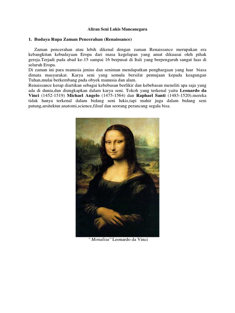 Aliran Seni Lukis Dunia: Dari Renaissance ke Kontemporer | PDF | Seni ...