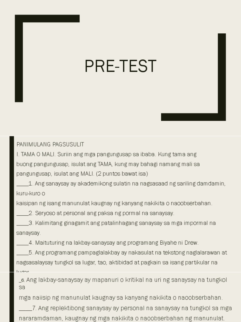 Pre Test | PDF