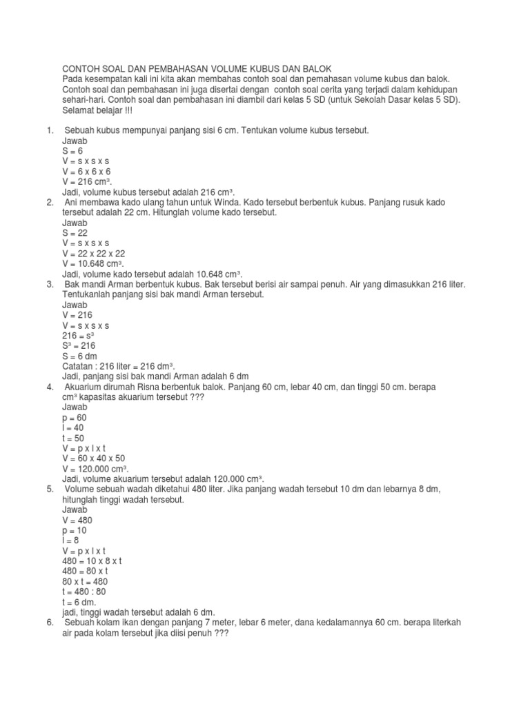 Contoh Soal Volume Kubus Terupdate