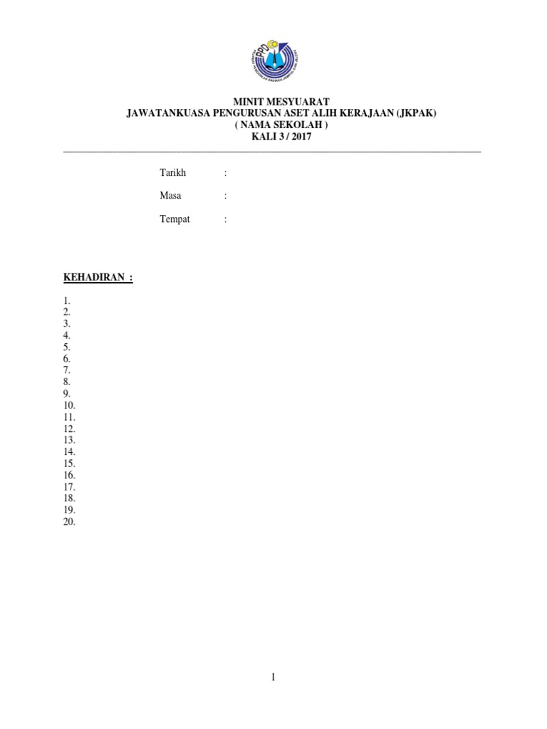 Contoh Minit Mesyuarat Jkpak | PDF