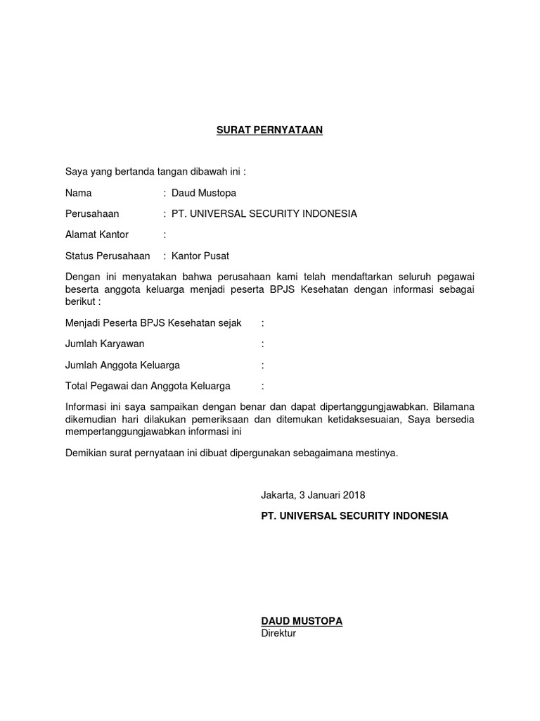 Contoh Surat Mutasi Bpjs Kesehatan