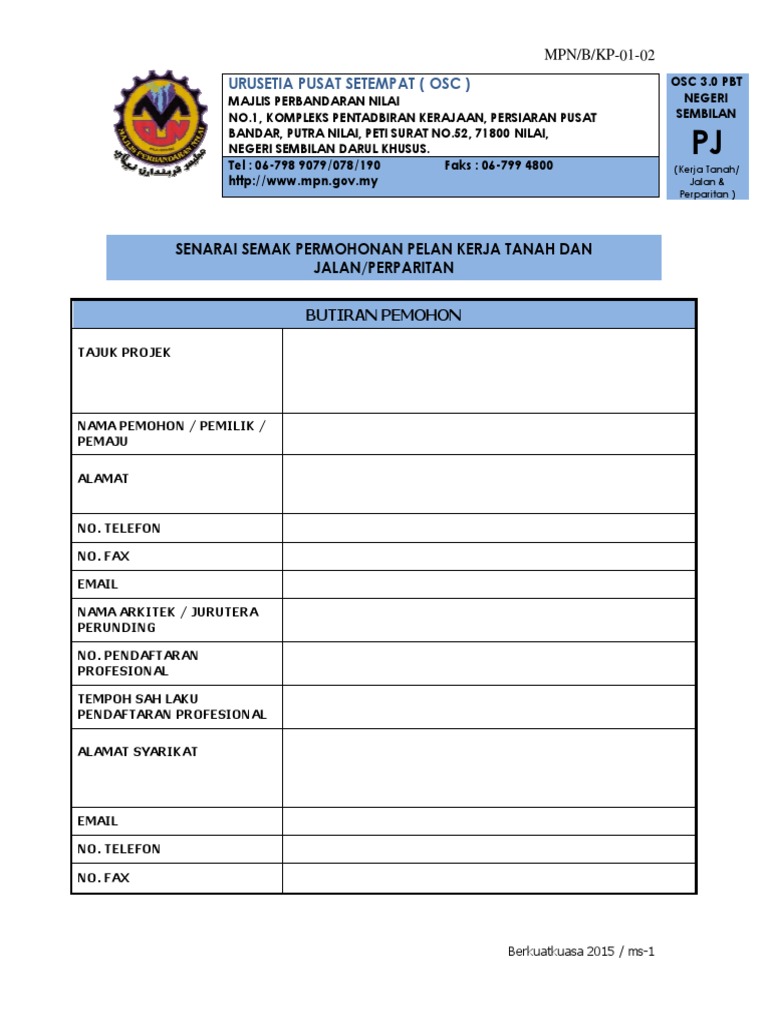 Senarai Semak Permohonan Pelan Kejuruteraan Kerja Tanah Infrastruktur Osc 3 0 Pdf