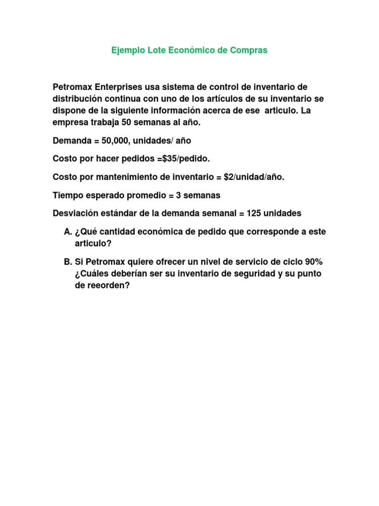 Ejemplo de Lote Económico de Compras | PDF | Inventario | Economias