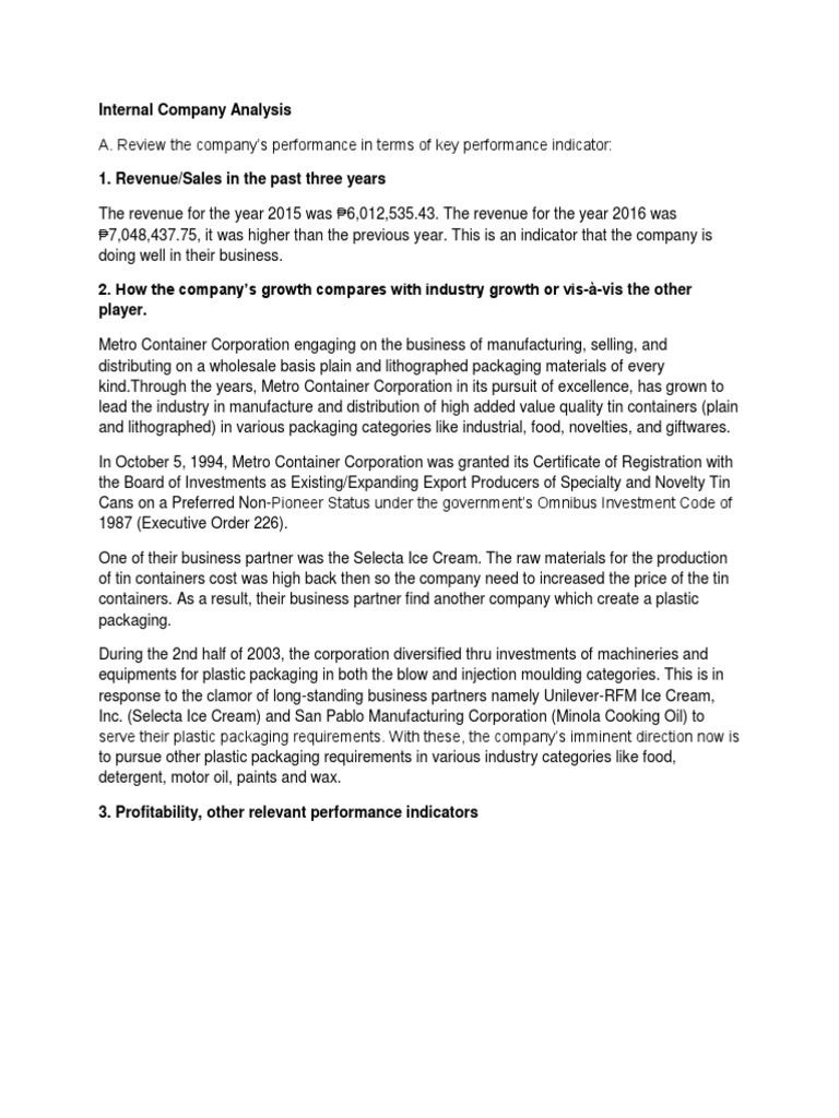 Internal Company Analysis | PDF | Revenue | Financial Ratio