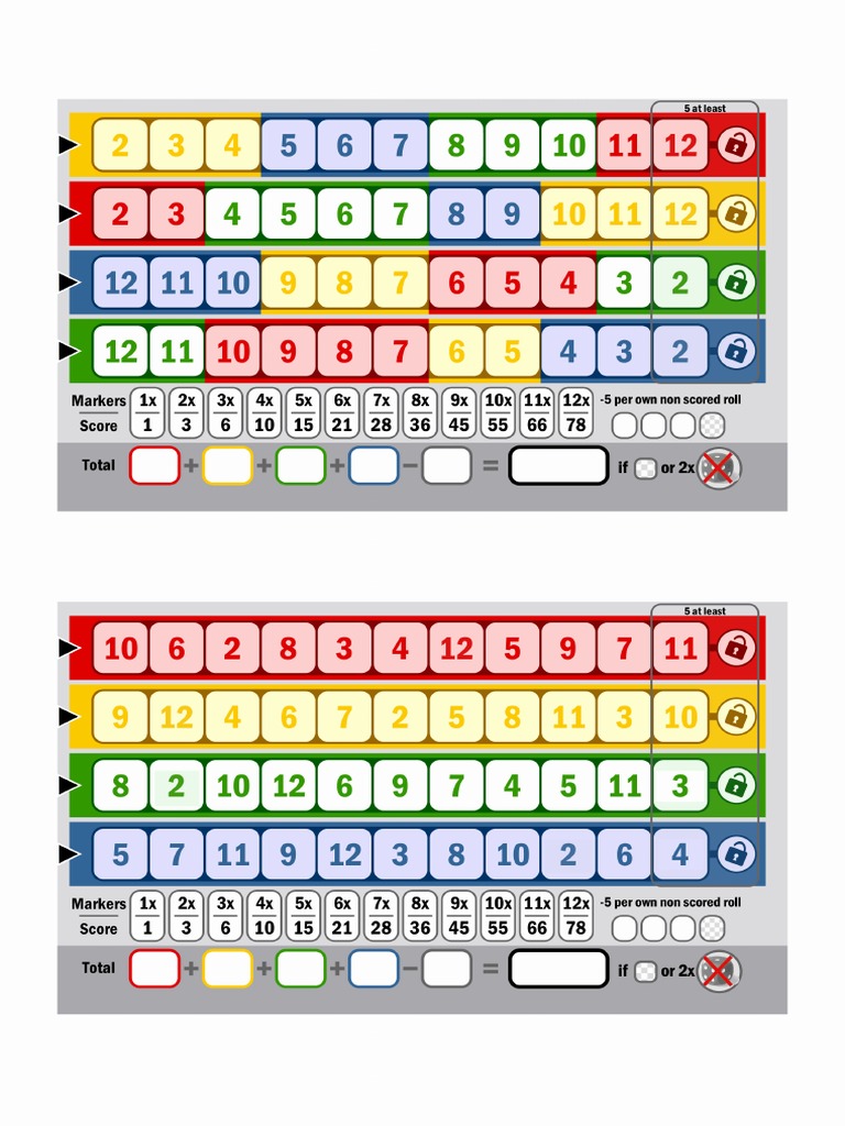 Free Printable Qwixx Score Sheet