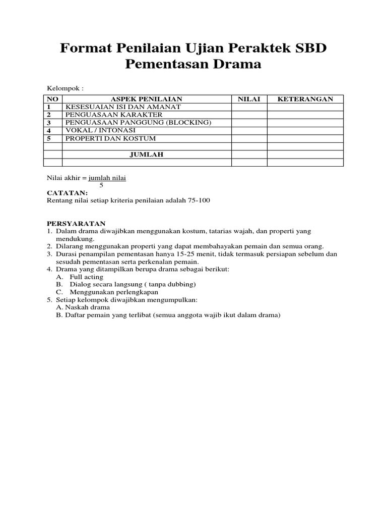 Format Penilaian Pementasan Drama