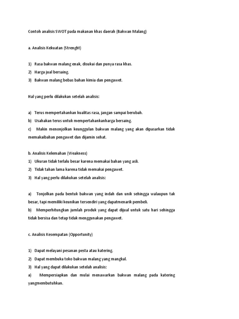 Contoh Analisis Swot Pada Makanan Khas Daerah