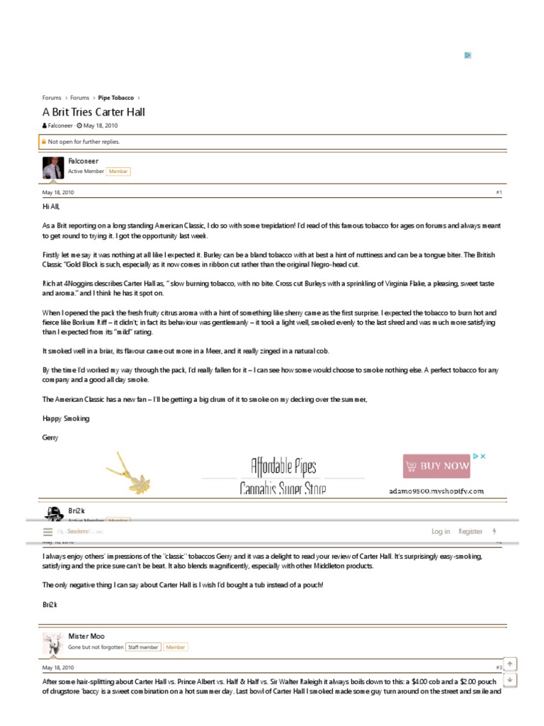 A Brit Tries Carter Hall Pipe Smokers Forum PDF Tobacco Pipe Smoking