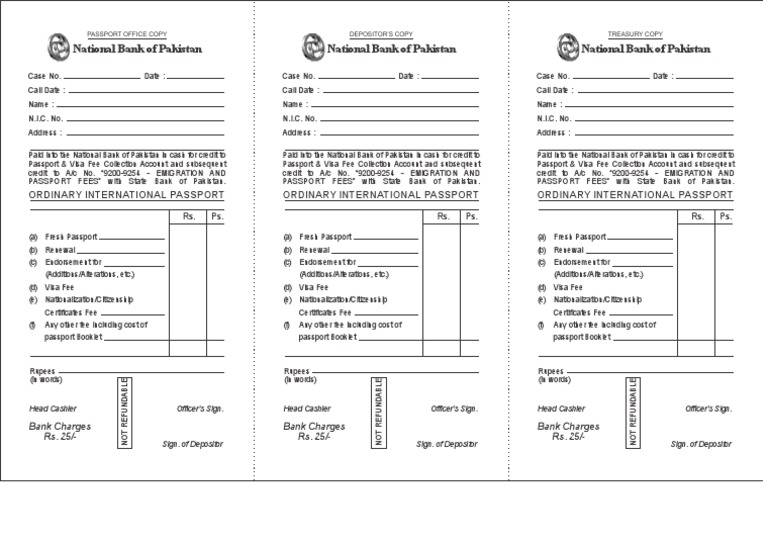 Pakistan Bank Passport Challan Form Pdf Passport Fee