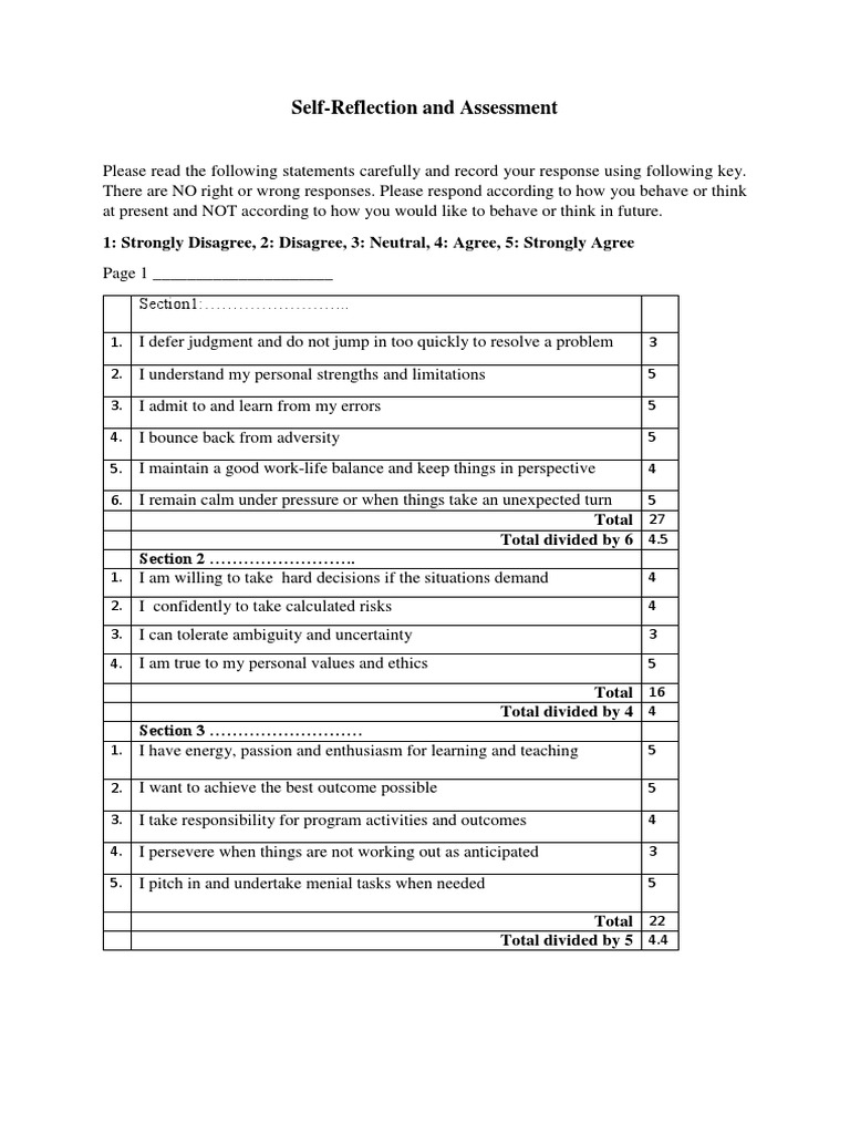 Self-Reflection Assessment Tool | PDF | Learning | Communication