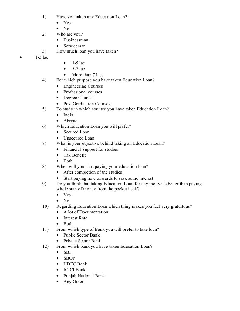 Education Loan Survey Questionnaire | PDF