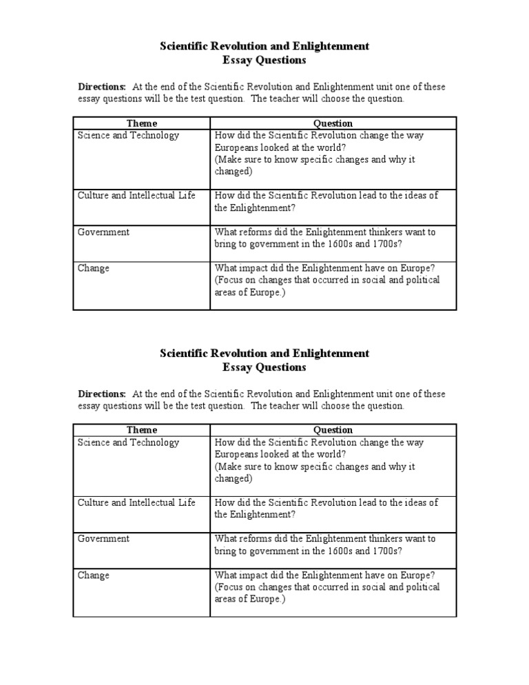 Scientific Revolution and Enlightenment Essay Questions | Age Of