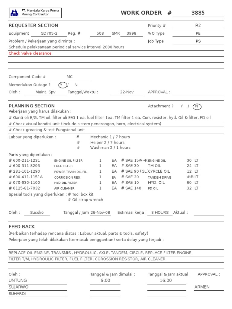 Equipment Maintenance Work Orders | PDF