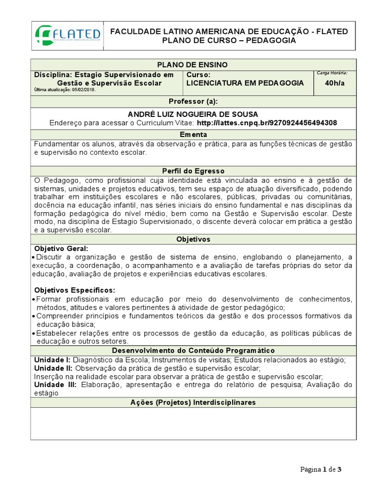 Estágio Supervisionado em Gestão Escolar | PDF | Pedagogia ...